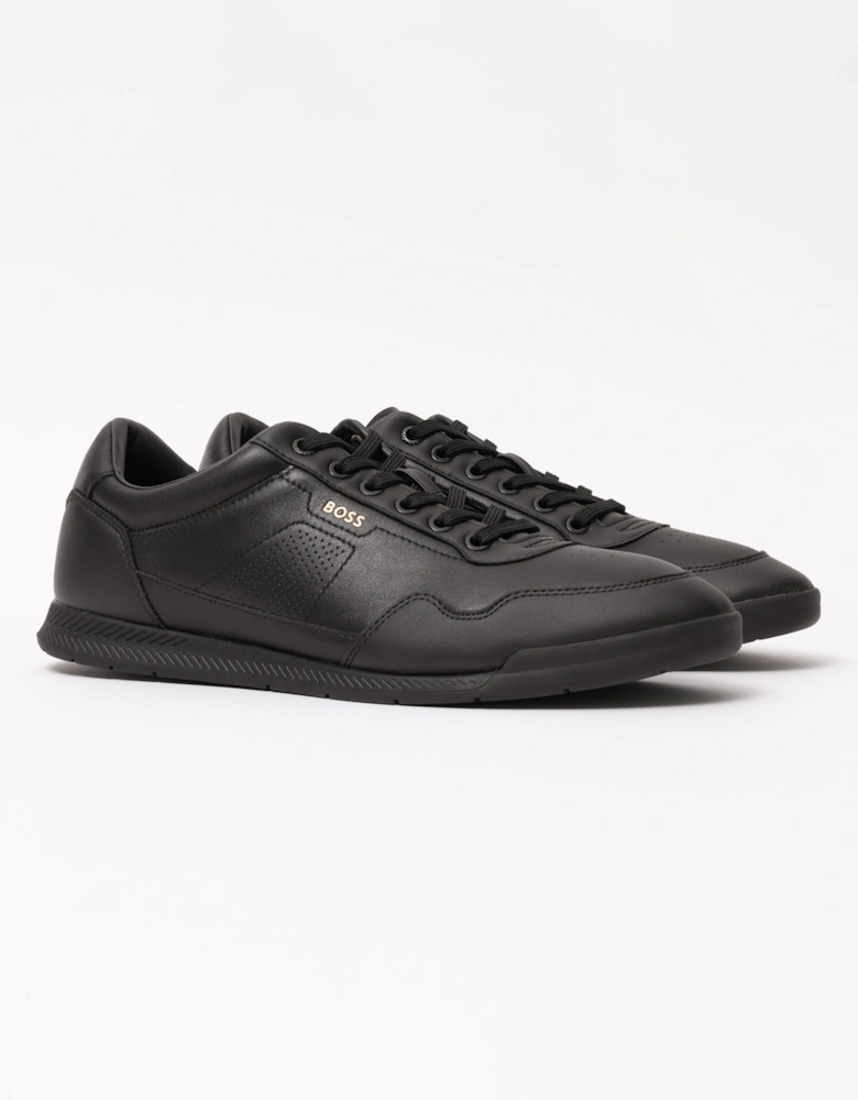 BOSS Orange Nitan Mens Nappa-leather trainers with gold-tone branding - Black 005