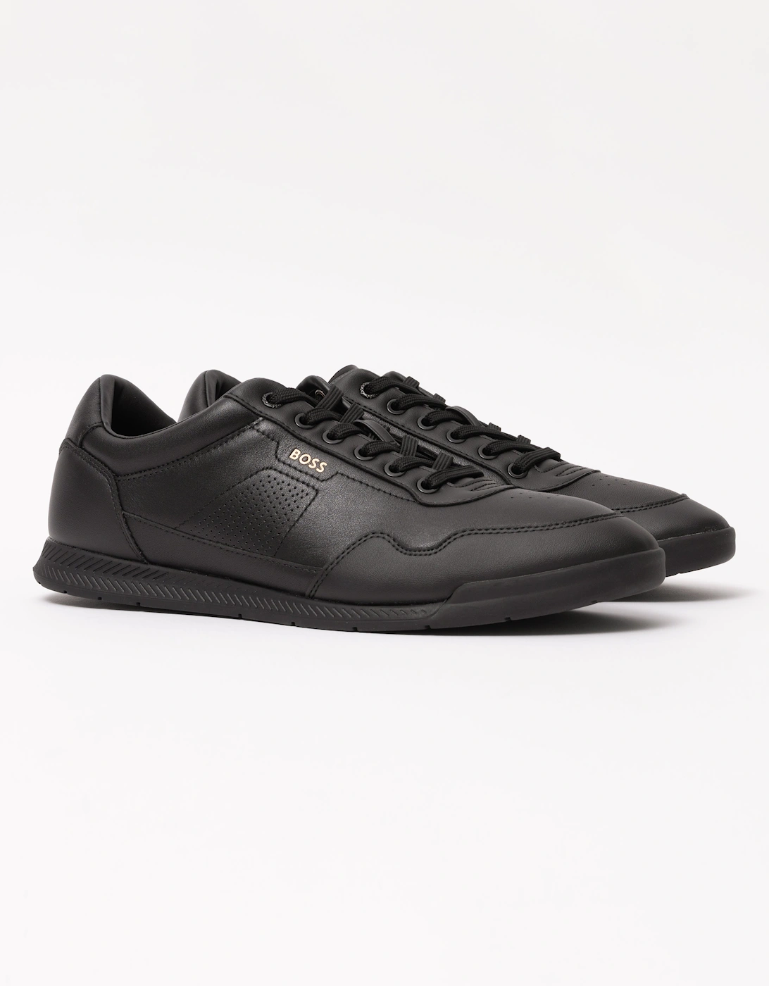 BOSS Orange Nitan Mens Nappa-leather trainers with gold-tone branding - Black 005