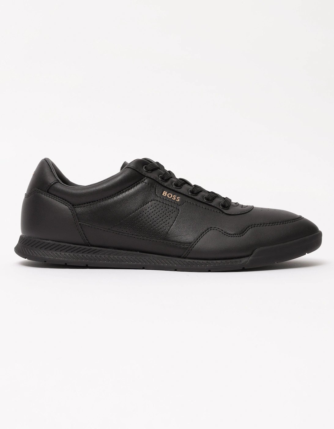 BOSS Orange Nitan Mens Nappa-leather trainers with gold-tone branding - Black 005