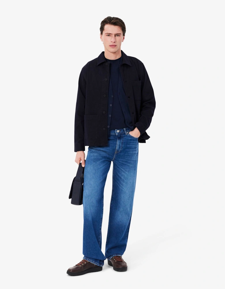 Relaxed Fit Moss Stitch Mens Wool Cardigan - Navy Blue 166