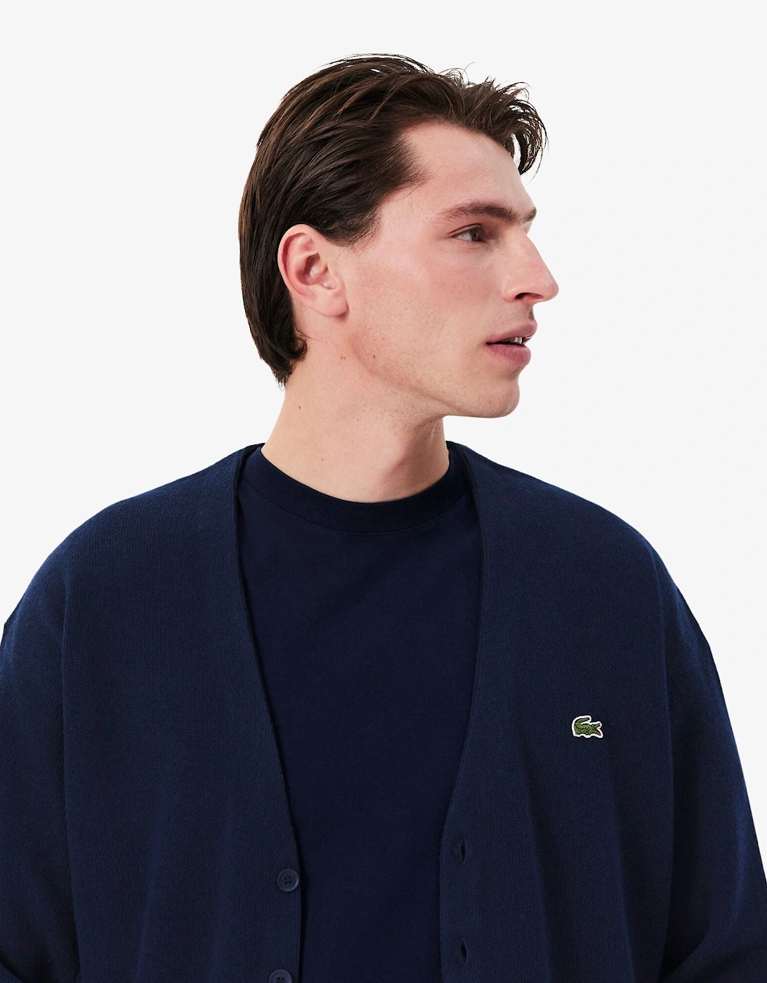 Relaxed Fit Moss Stitch Mens Wool Cardigan - Navy Blue 166