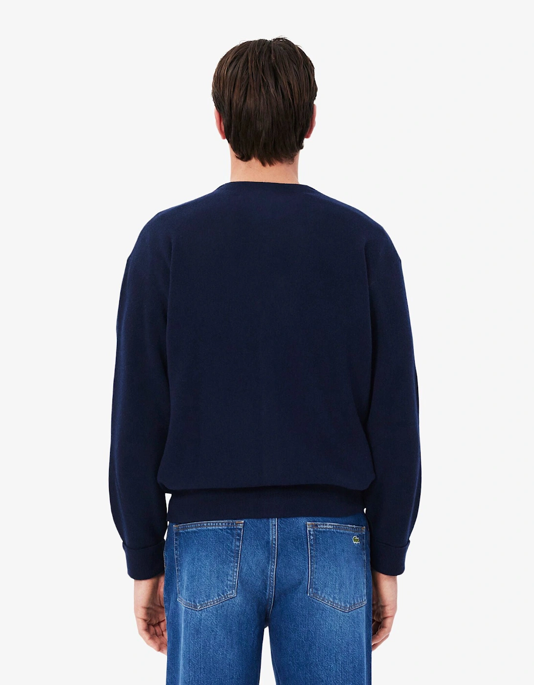 Relaxed Fit Moss Stitch Mens Wool Cardigan - Navy Blue 166