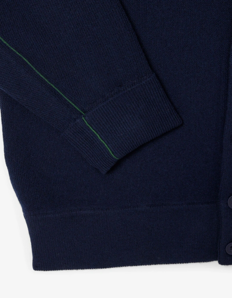 Relaxed Fit Moss Stitch Mens Wool Cardigan - Navy Blue 166