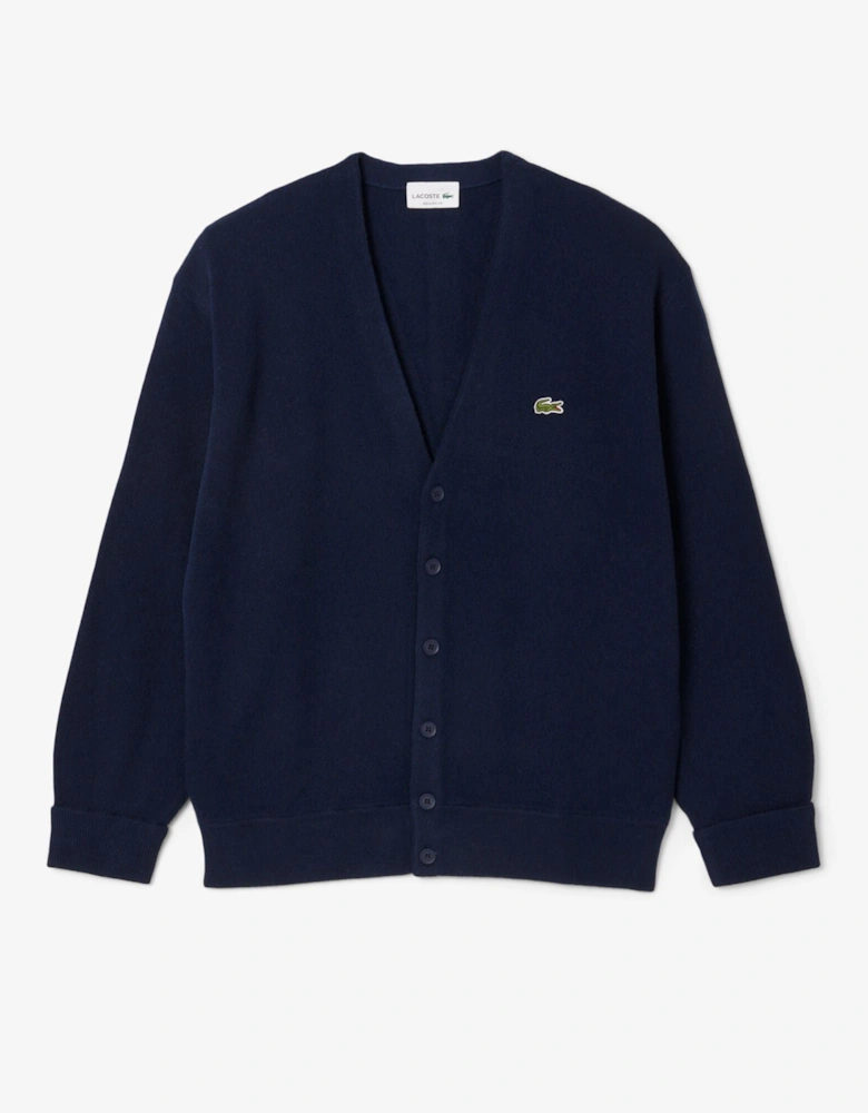 Relaxed Fit Moss Stitch Mens Wool Cardigan - Navy Blue 166