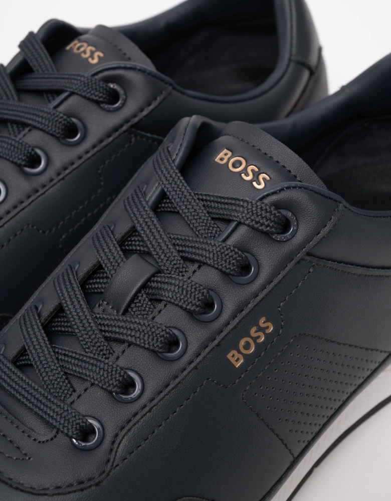 BOSS Orange Nitan Mens Nappa-leather trainers with gold-tone branding - Dark Blue 401