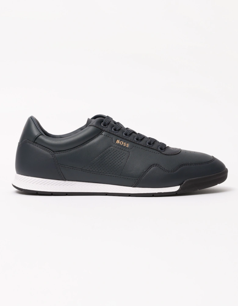 BOSS Orange Nitan Mens Nappa-leather trainers with gold-tone branding - Dark Blue 401