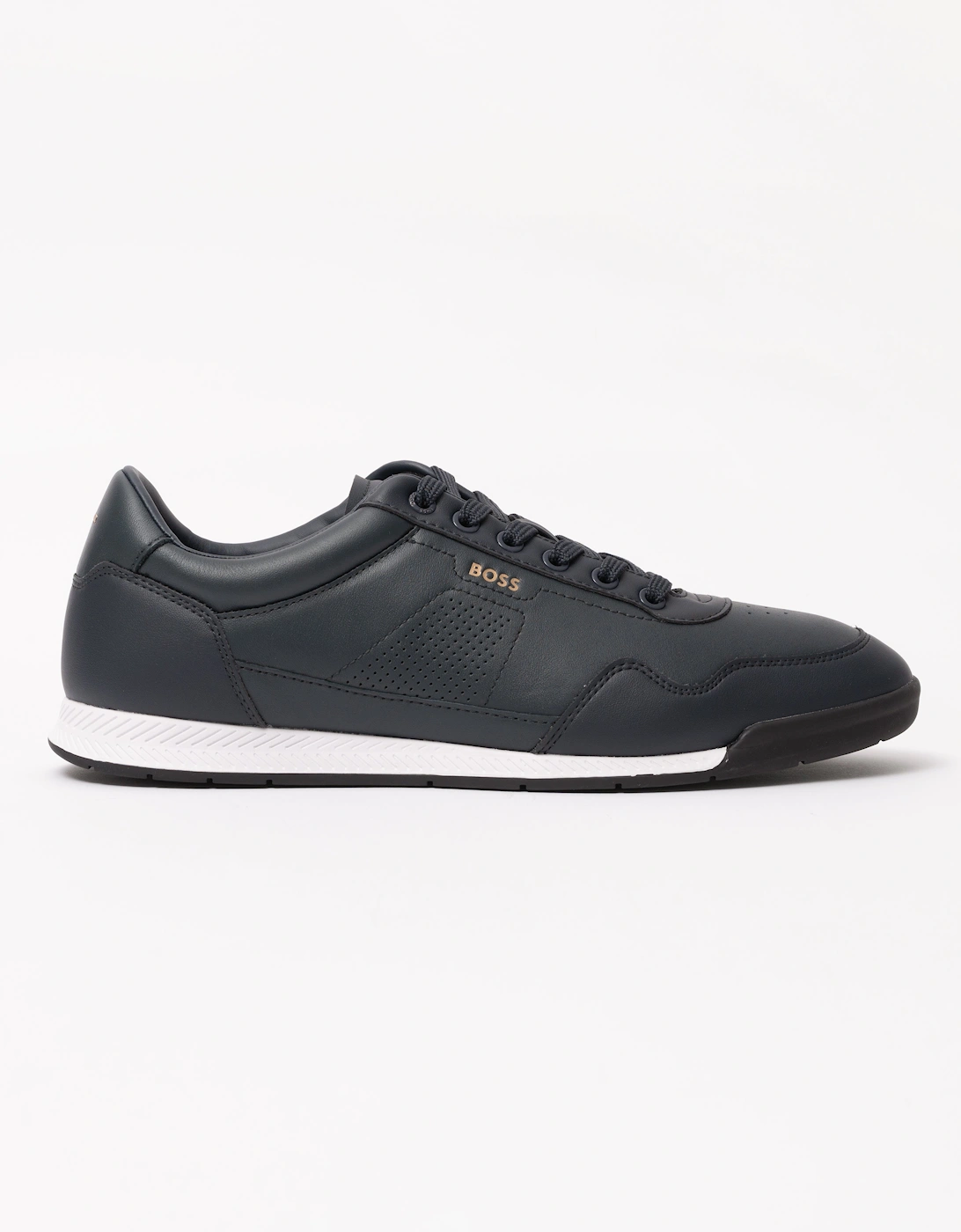 BOSS Orange Nitan Mens Nappa-leather trainers with gold-tone branding - Dark Blue 401
