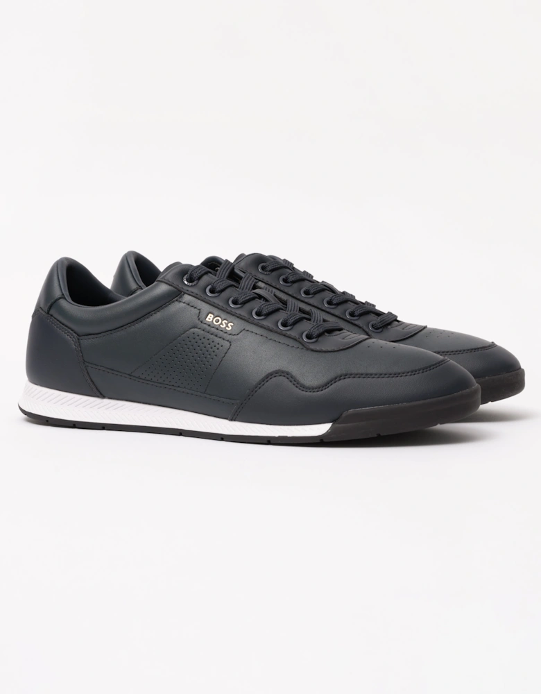 BOSS Orange Nitan Mens Nappa-leather trainers with gold-tone branding - Dark Blue 401