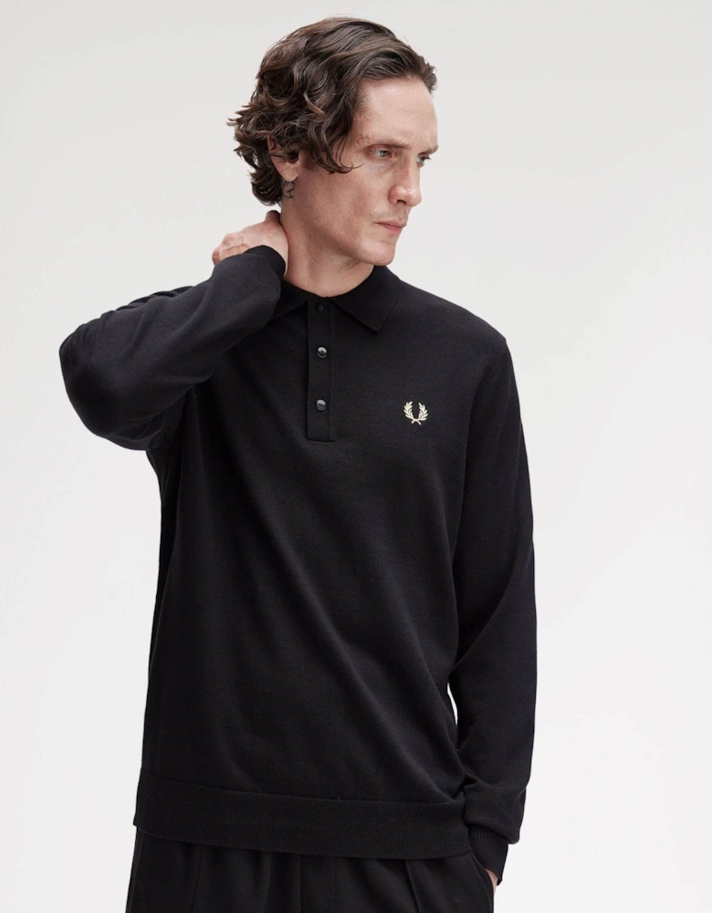 Mens Classic Knitted Shirt Ls - Black 220