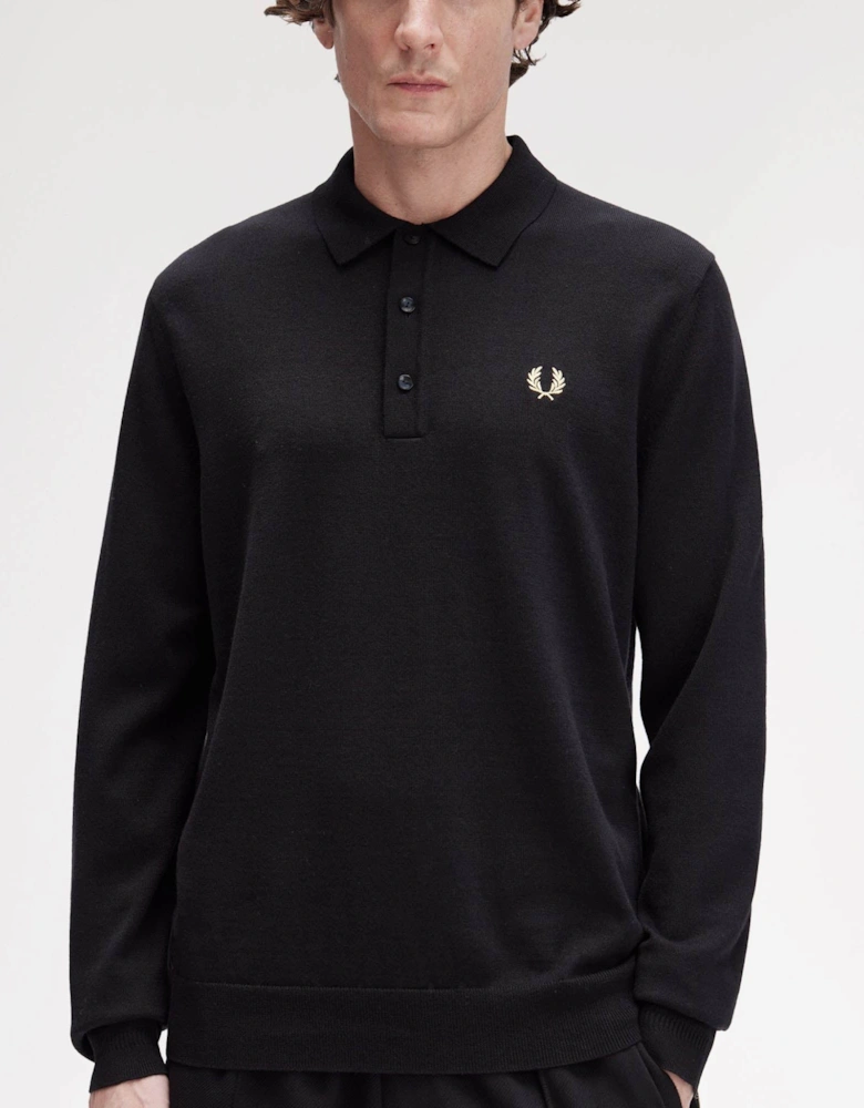 Mens Classic Knitted Shirt Ls - Black 220