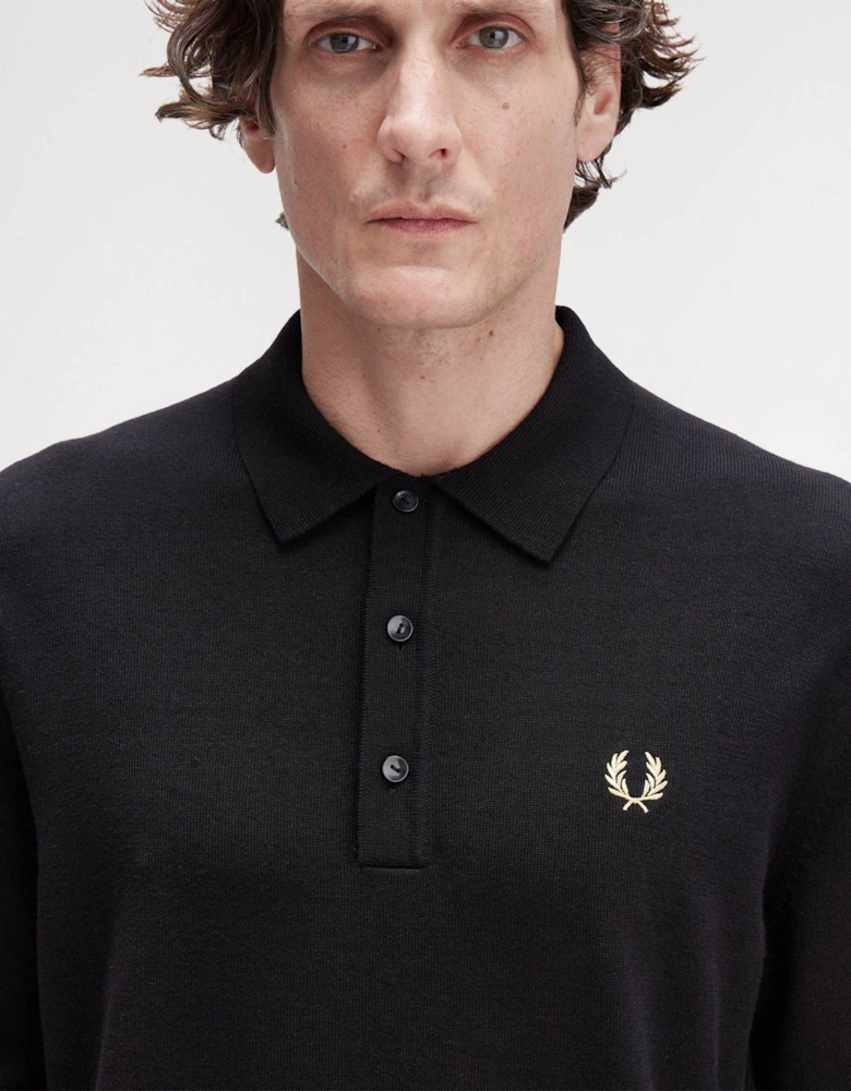 Mens Classic Knitted Shirt Ls - Black 220