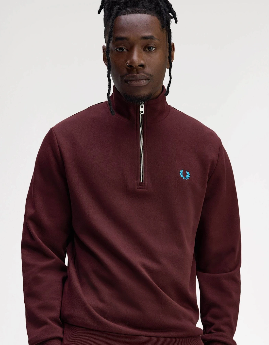 Mens Half Zip Sweatshirt - Oxblood/Ecru/Court Blue Z63