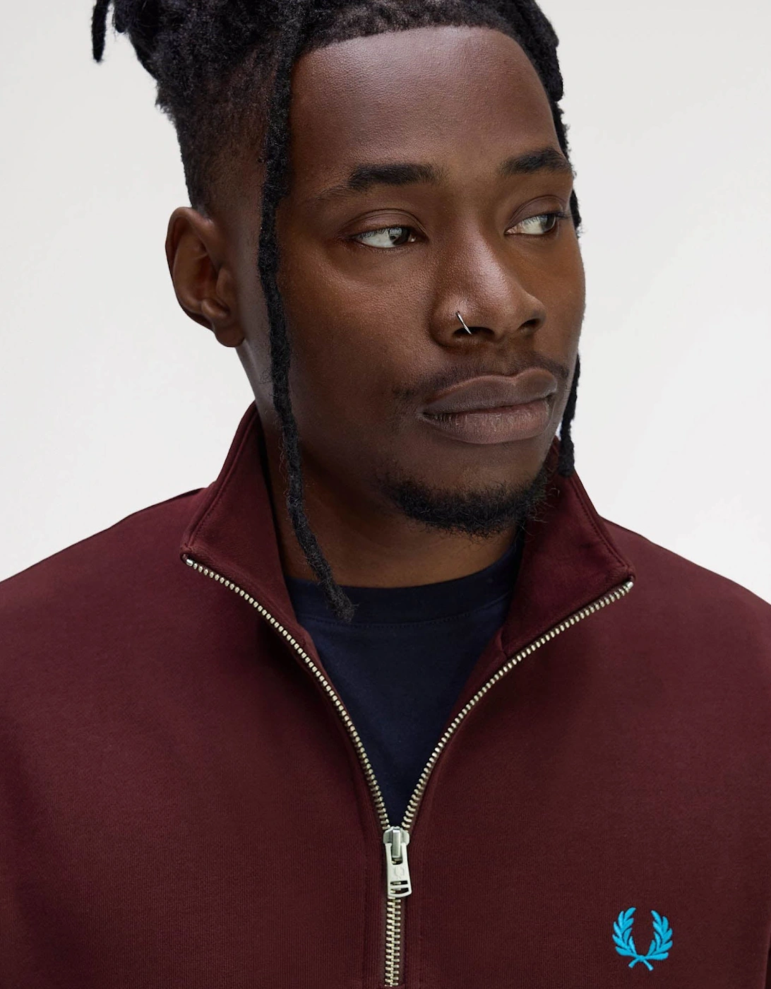 Mens Half Zip Sweatshirt - Oxblood/Ecru/Court Blue Z63