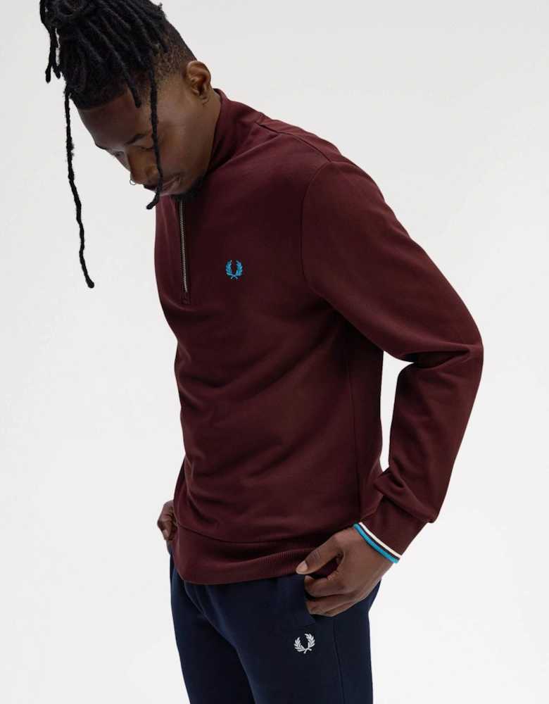 Mens Half Zip Sweatshirt - Oxblood/Ecru/Court Blue Z63