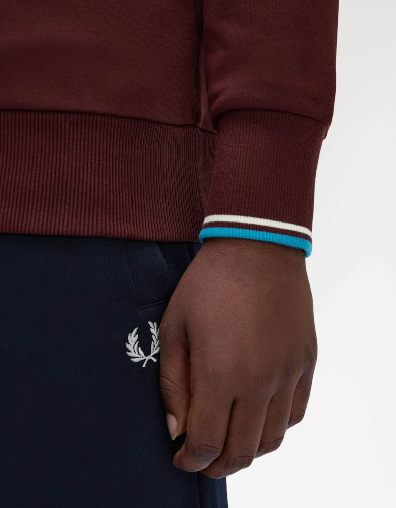 Mens Half Zip Sweatshirt - Oxblood/Ecru/Court Blue Z63