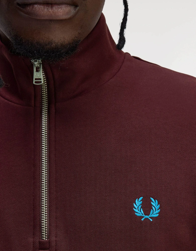 Mens Half Zip Sweatshirt - Oxblood/Ecru/Court Blue Z63