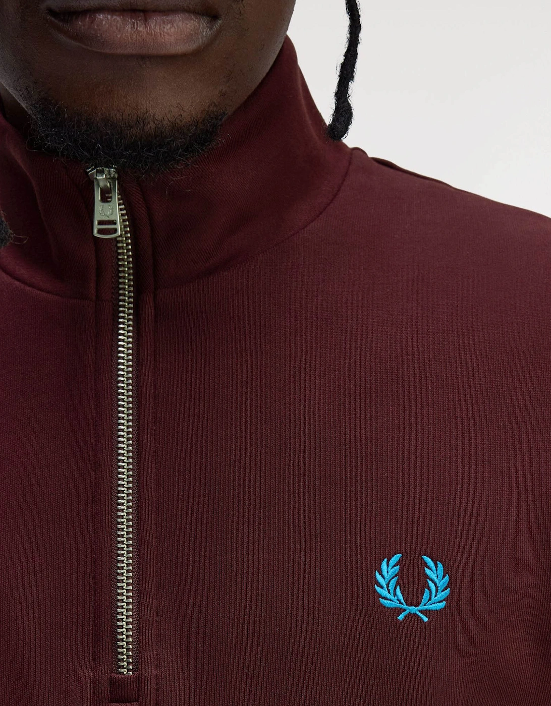 Mens Half Zip Sweatshirt - Oxblood/Ecru/Court Blue Z63