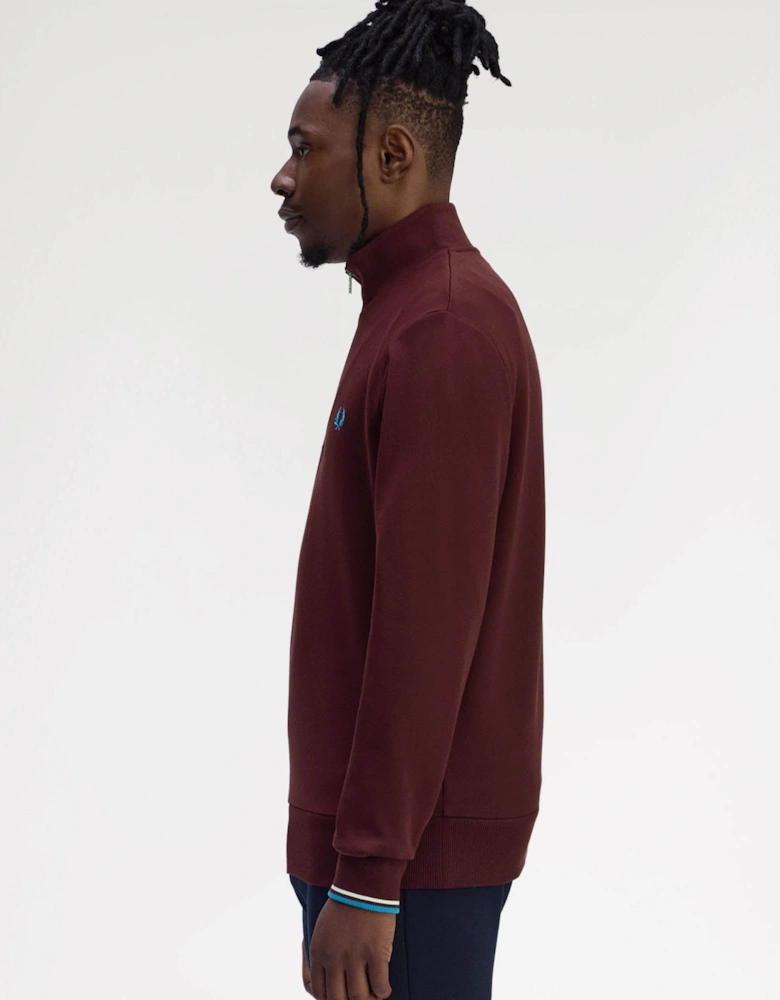Mens Half Zip Sweatshirt - Oxblood/Ecru/Court Blue Z63