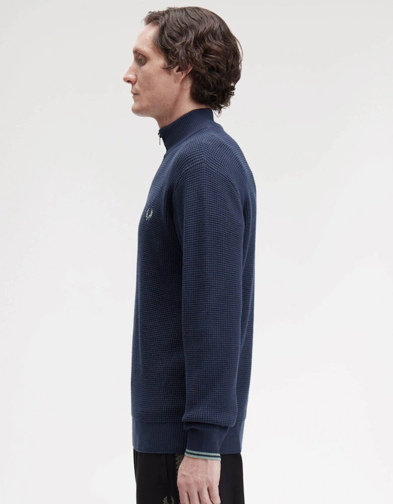 Mens Waffle Stitch Half Zip Jumper - Dark Airforce 738