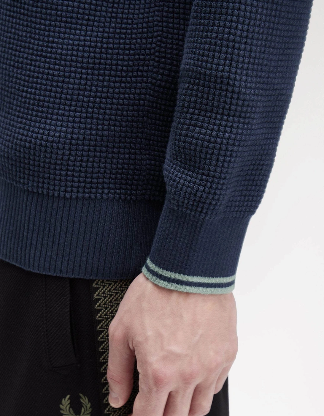 Mens Waffle Stitch Half Zip Jumper - Dark Airforce 738