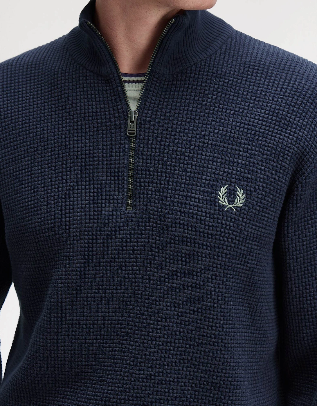 Mens Waffle Stitch Half Zip Jumper - Dark Airforce 738
