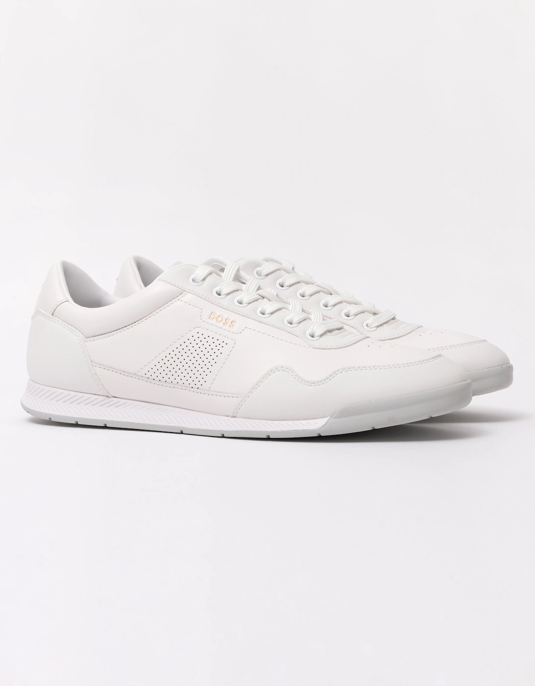 BOSS Orange Nitan Mens Nappa-leather trainers with gold-tone branding  - White 100