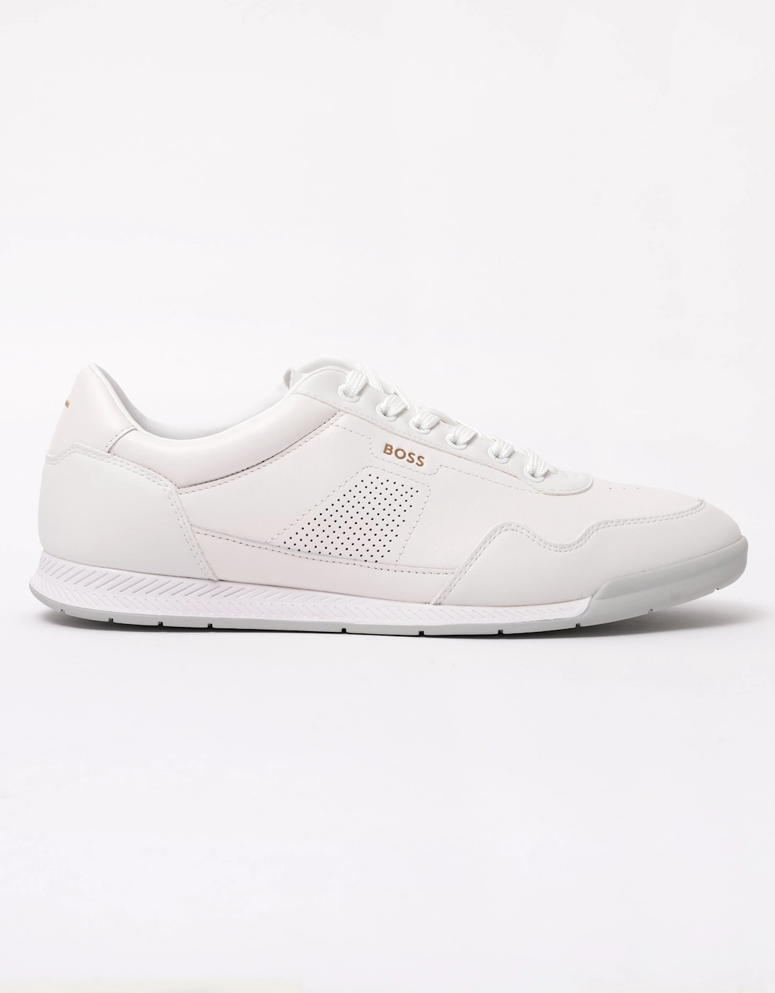 BOSS Orange Nitan Mens Nappa-leather trainers with gold-tone branding  - White 100