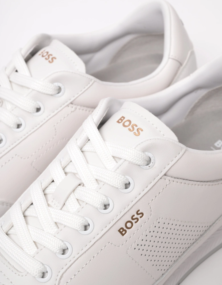 BOSS Orange Nitan Mens Nappa-leather trainers with gold-tone branding  - White 100