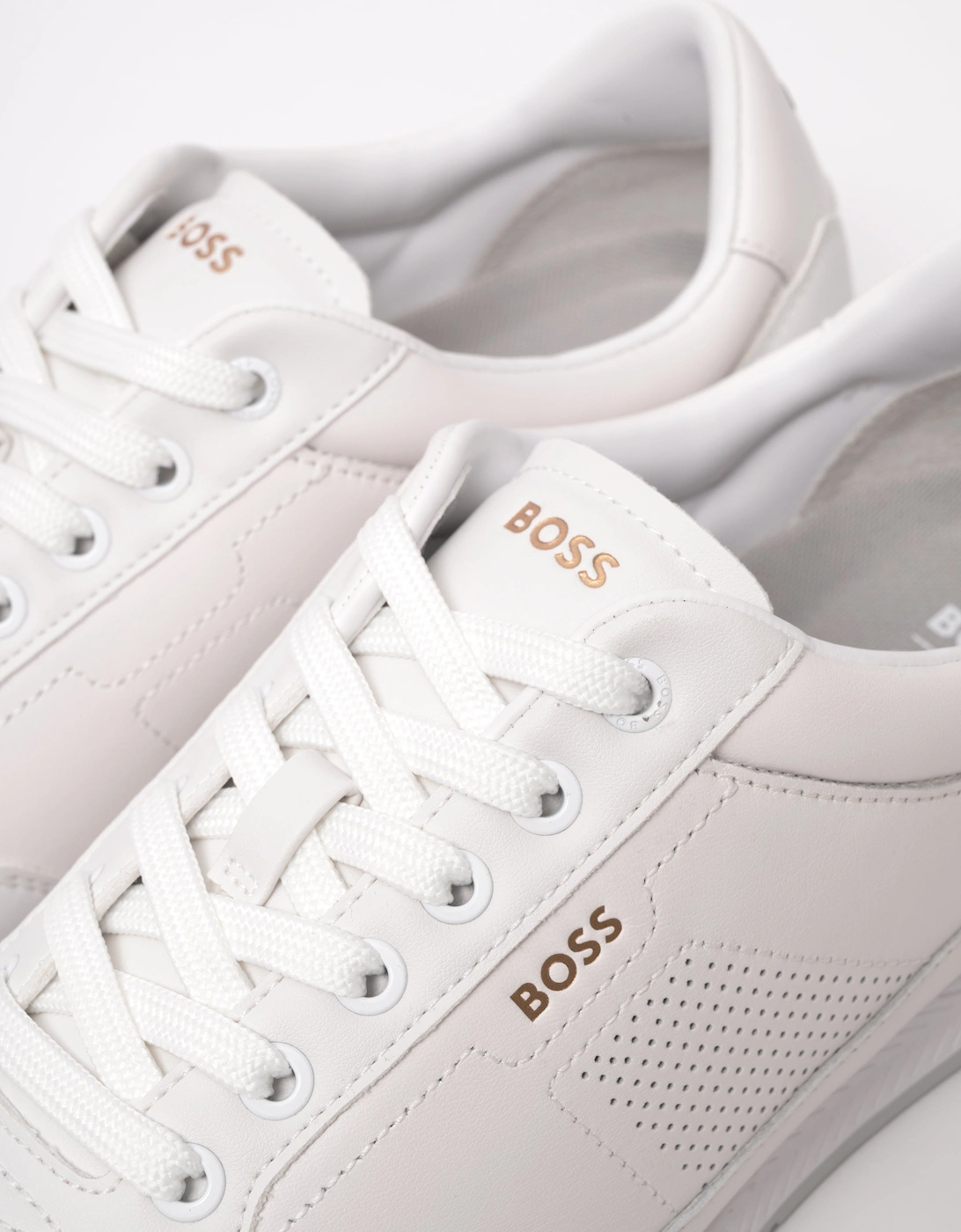 BOSS Orange Nitan Mens Nappa-leather trainers with gold-tone branding  - White 100