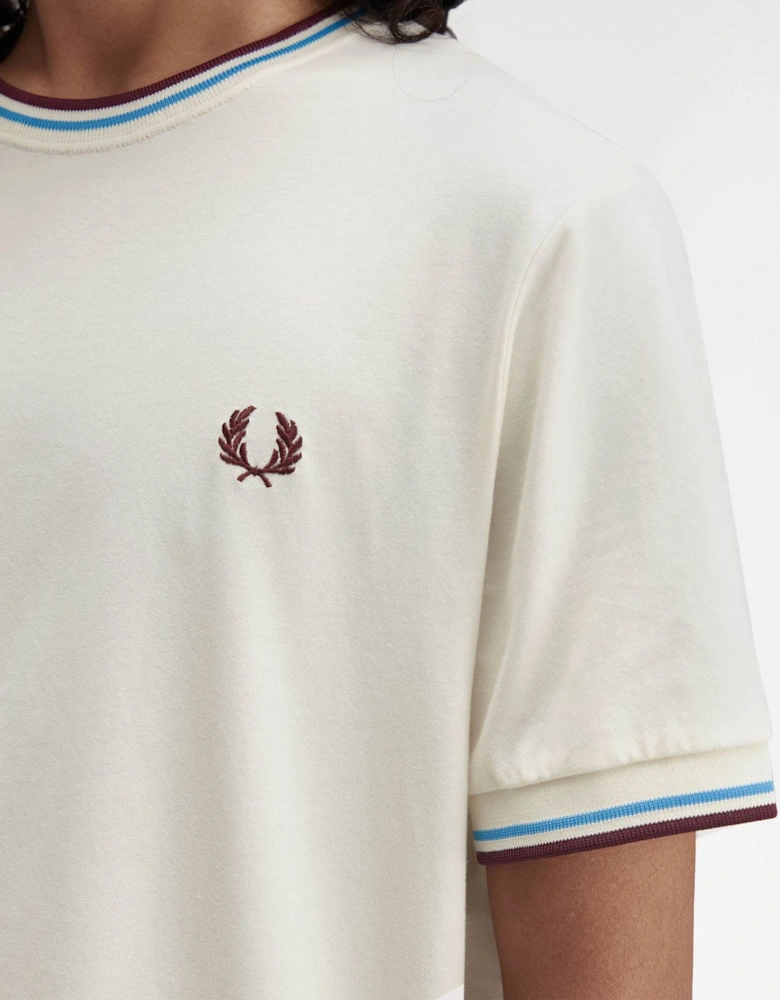 Mens Twin Tipped T-Shirt - Ecru/Court Blue/Oxblood Z46