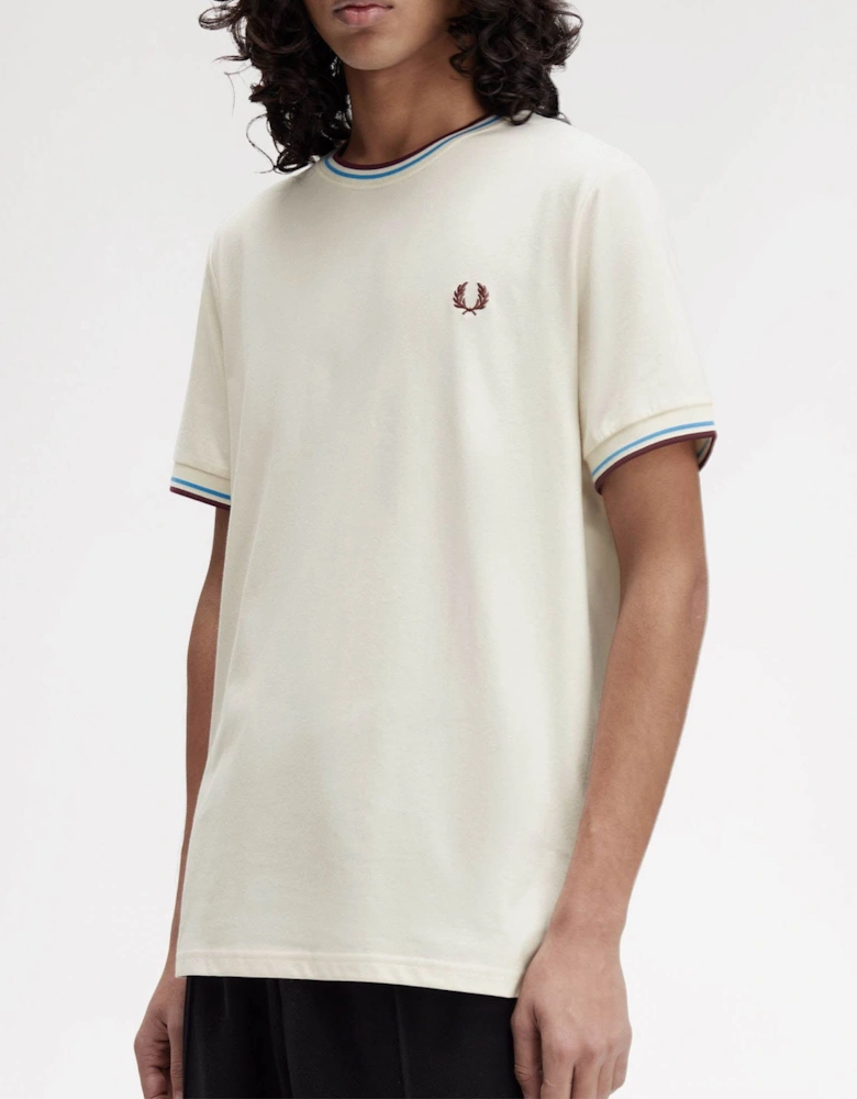 Mens Twin Tipped T-Shirt - Ecru/Court Blue/Oxblood Z46