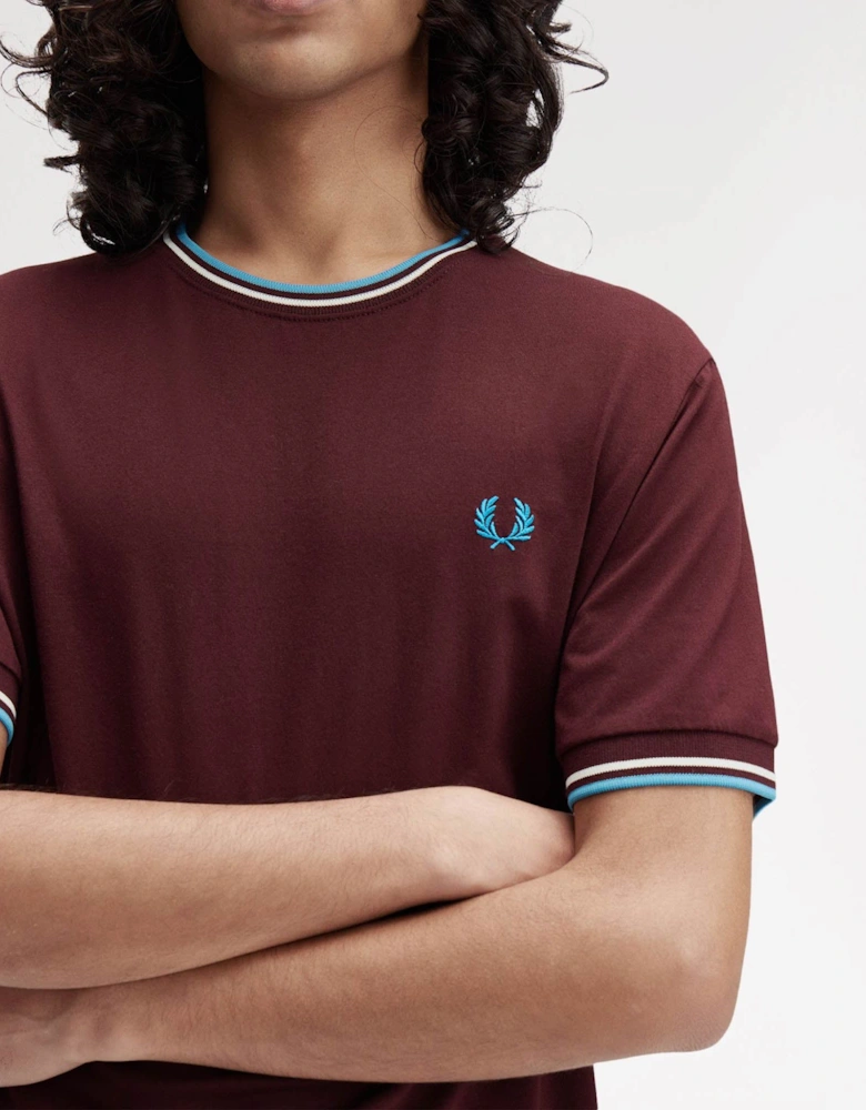 Mens Twin Tipped T-Shirt - Oxblood/Ecru/Court Blue Z63