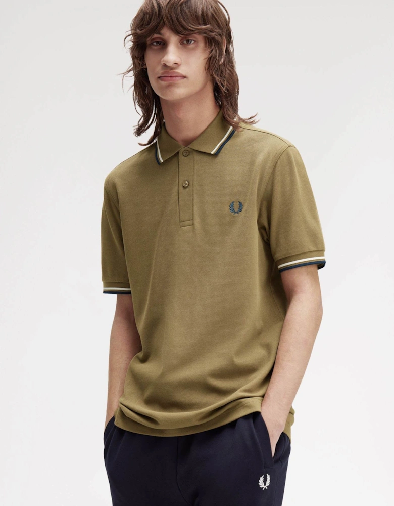 Mens Twin Tipped Signature Polo Shirt - Shaded Stone/Ecru/Dark Petrol Z60