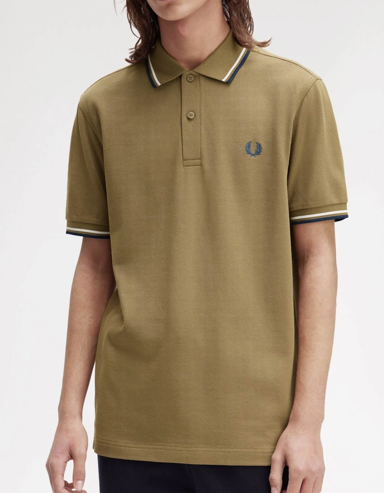 Mens Twin Tipped Signature Polo Shirt - Shaded Stone/Ecru/Dark Petrol Z60