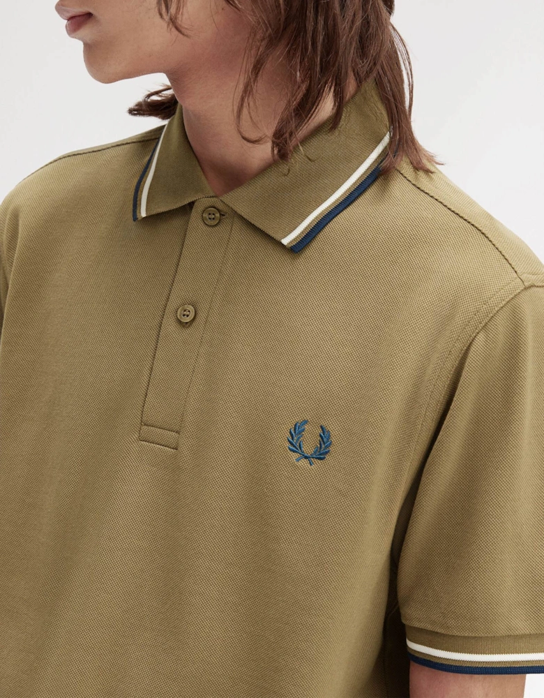 Mens Twin Tipped Signature Polo Shirt - Shaded Stone/Ecru/Dark Petrol Z60