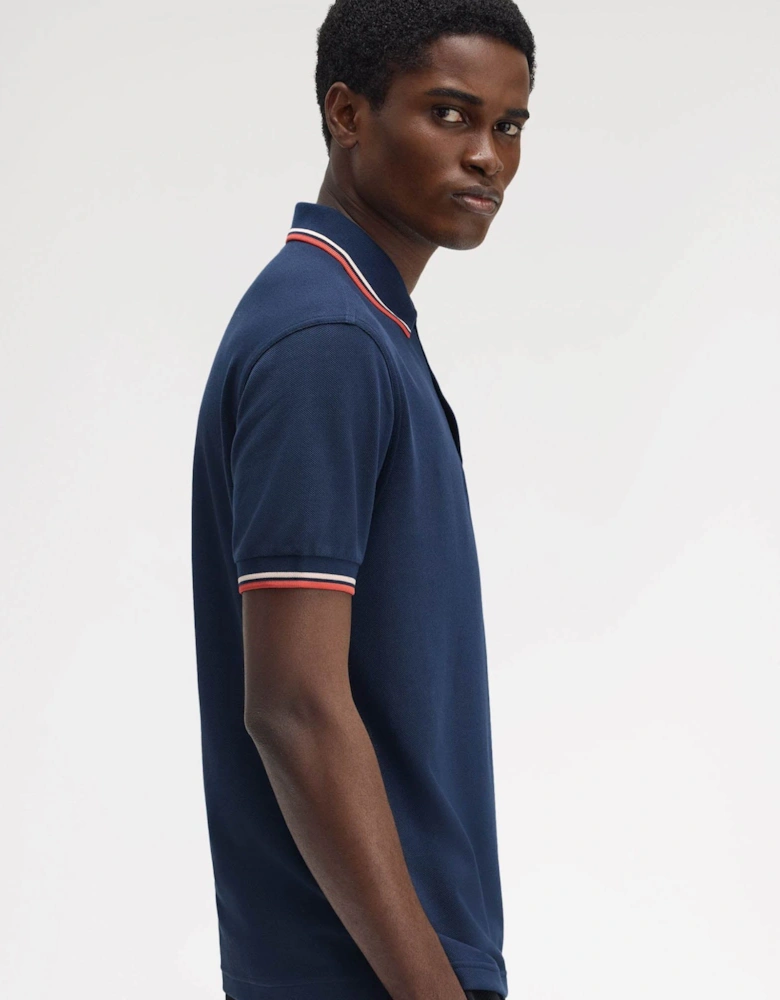 Mens Twin Tipped Signature Polo Shirt - Tennis Blue/Silky Peach/Flamingo Tan Z57