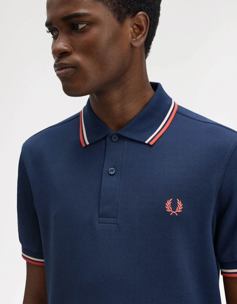 Mens Twin Tipped Signature Polo Shirt - Tennis Blue/Silky Peach/Flamingo Tan Z57