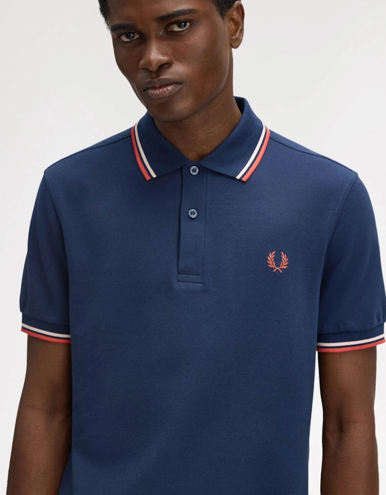 Mens Twin Tipped Signature Polo Shirt - Tennis Blue/Silky Peach/Flamingo Tan Z57