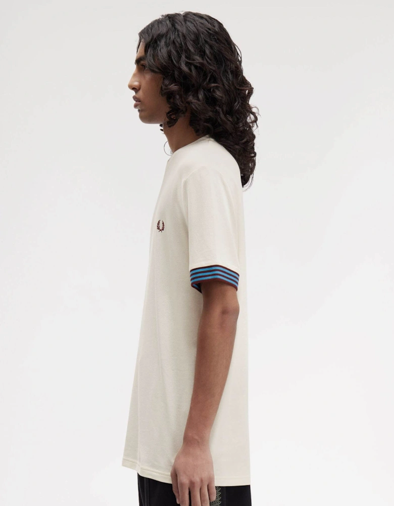 Mens Striped Cuff T-Shirt - Ecru 170