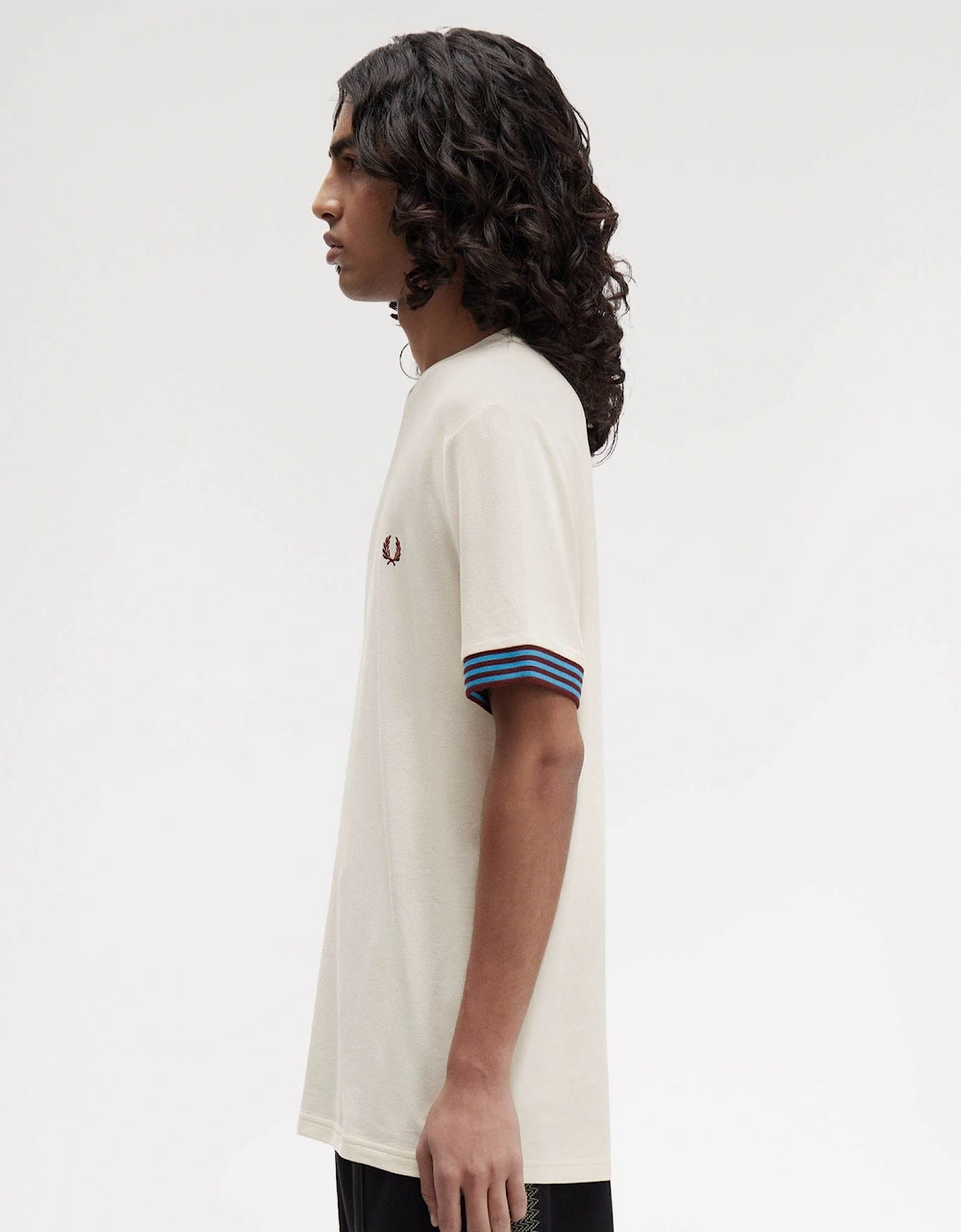 Mens Striped Cuff T-Shirt - Ecru 170