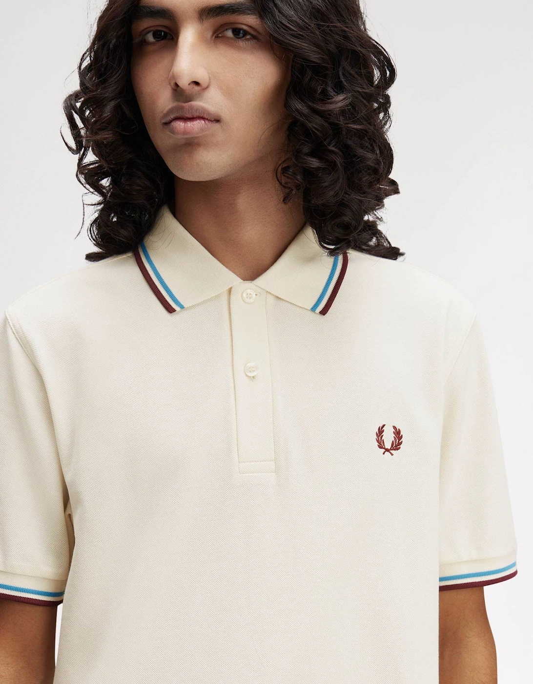 Mens Twin Tipped Signature Polo Shirt - Ecru/Court Blue/Oxblood Z46