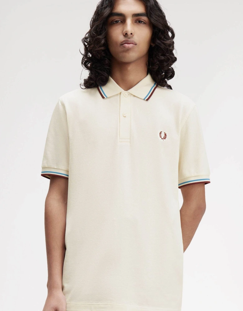 Mens Twin Tipped Signature Polo Shirt - Ecru/Court Blue/Oxblood Z46