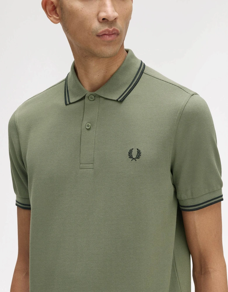 Mens Twin Tipped Signature Polo Shirt - Laurel Wreath Green/Black/Black Z50