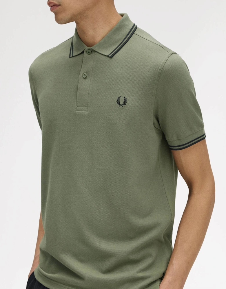 Mens Twin Tipped Signature Polo Shirt - Laurel Wreath Green/Black/Black Z50