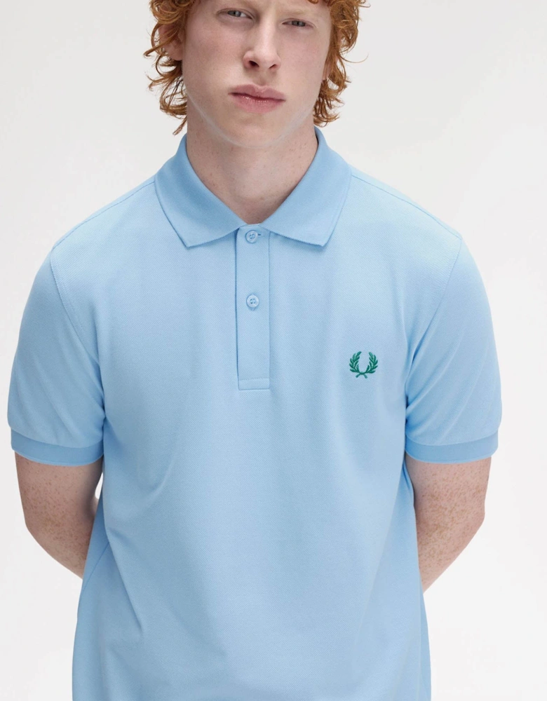 Mens Plain Signature Polo Shirt - Track Blue/Sport Green Z64