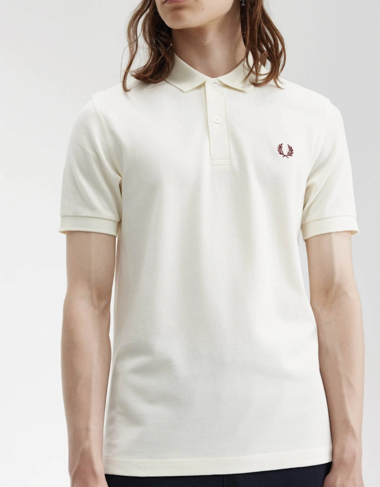 Mens Plain Signature Polo Shirt - Ecru/Oxblood V84