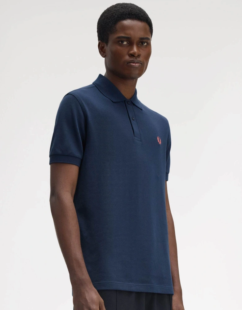 Mens Plain Signature Polo Shirt - Tennis Blue/Flamingo Tan Z66