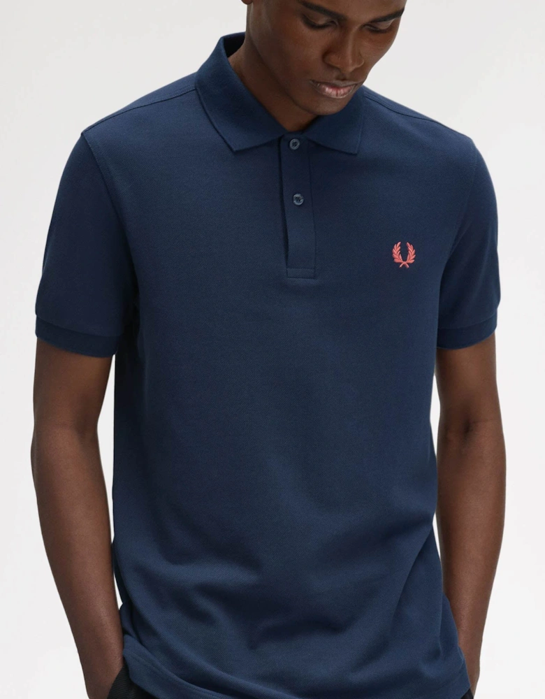 Mens Plain Signature Polo Shirt - Tennis Blue/Flamingo Tan Z66