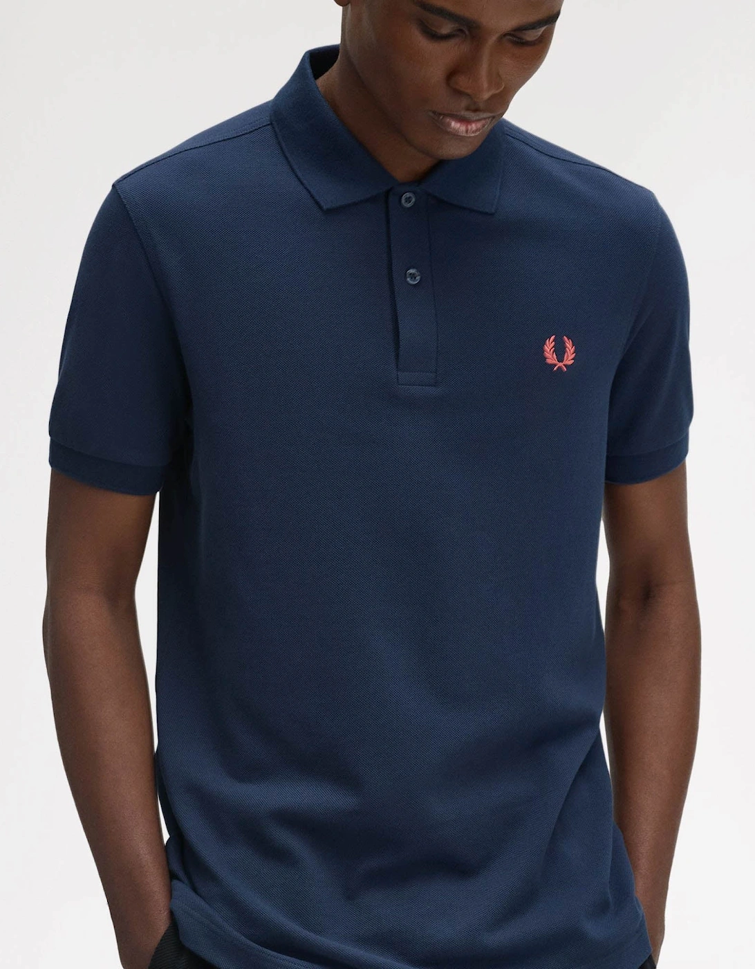 Mens Plain Signature Polo Shirt - Tennis Blue/Flamingo Tan Z66