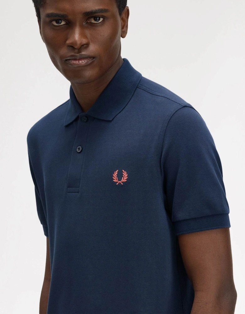 Mens Plain Signature Polo Shirt - Tennis Blue/Flamingo Tan Z66